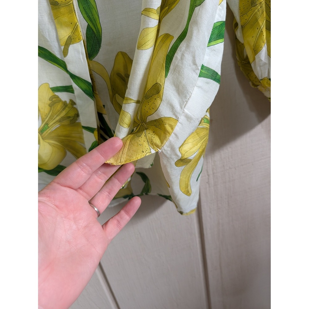 Alice +‎ Olivia Maylin Yellow Lily Floral Silk Blend Puff Sleeve Blouse Large - Picture 11 of 16